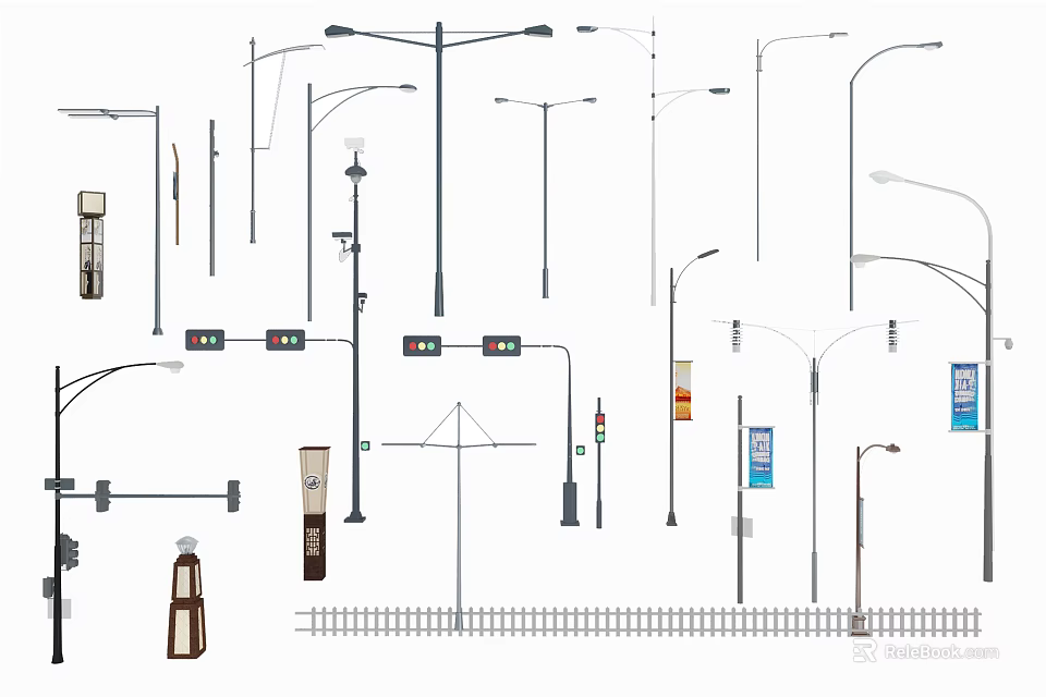 Various Design Outdoor Lights With Street Light Poles For Outdoor Spaces 3d model 