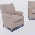Beige Fabric Single Sofa With Armrests And Rolling Wheels Modern Design 3d model