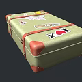 Vintage Green Suitcase With Red Leather Trim Travel Stickers Like I Love NY Plane Sun