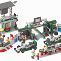 Building Blocks Race Car Pit Stop Garage Set With Minifigures Race Car And Track Elements