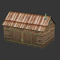 Rustic Wooden Barn Structure With Rusty Corrugated Metal Roof And Wooden Door
