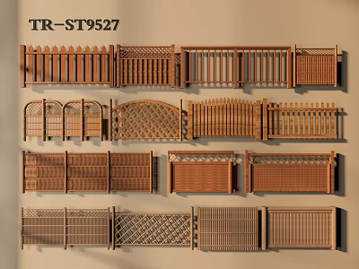 Wooden Outdoor Fence With Various Decorative Designs And Different Panel Styles 3d model