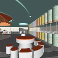Modern Specialty Store Interior With Colorful Display Shelves And Comfortable Seating Area