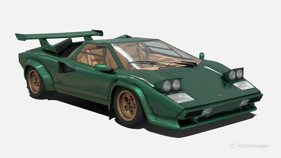 Green Lamborghini Sports Car Classic Design Scissor Doors Streamlined Body Gold Wheels 3d model 