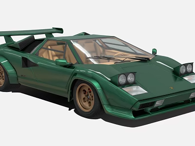 Green Lamborghini Sports Car Classic Design Scissor Doors Streamlined Body Gold Wheels 3d model