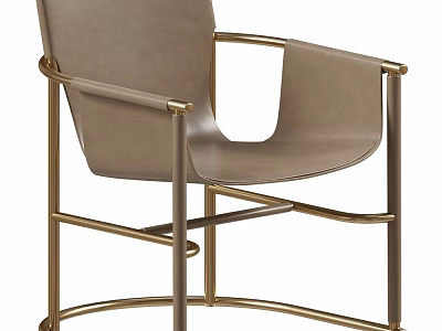 Modern Leather Chair With Gold Metal Frame And Gray Upholstered Seat Design 3d model