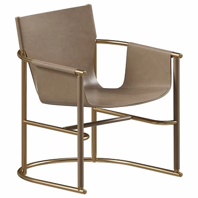 Modern Leather Chair With Gold Metal Frame And Gray Upholstered Seat Design 3d model