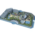 Hotel Building Complex with Multiple Structures Pools Green Spaces and Courtyards 3d model