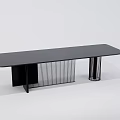 Modern Black Dining Table With Sleek Tabletop And Linear Metal Legs Design 3d model
