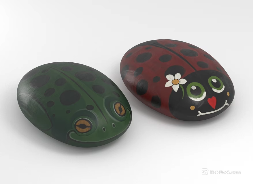 Electronic Appliances Decorative Painted Stones with Frog Ladybug Shapes Cute Eyes Flower Heart 3d model 