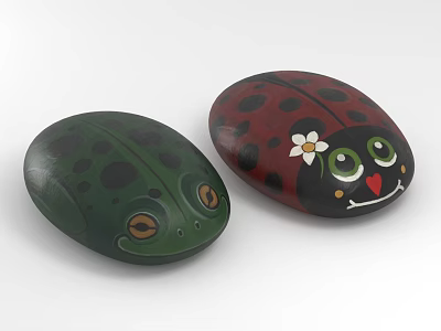 Electronic Appliances Decorative Painted Stones with Frog Ladybug Shapes Cute Eyes Flower Heart 3d model