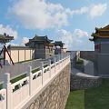 Traditional Chinese Ancient Architecture With Yellow Tiled Roof Stone Wall Steps And White Balustrades