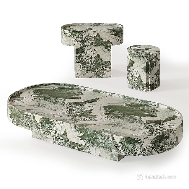 Green And White Marble Tray With Small Pedestals For Decorative Design 3d model 