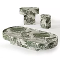 Green And White Marble Tray With Small Pedestals For Decorative Design