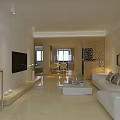 Modern Living and Dining Room Interior With White Sofa TV Coffee Table Open Layout