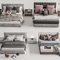 Stylish Double Beds Interior Design With Nightstands Pillows And Bed Sheets Decor 3d model