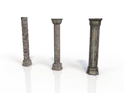 Decorative Classical Stone Columns With Different Ornate Carved Designs And Textures 3d model