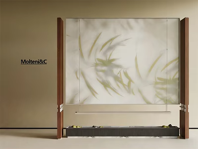 Modern Wooden Frame Screen with Translucent Material and Bamboo Leaf Pattern 3d model
