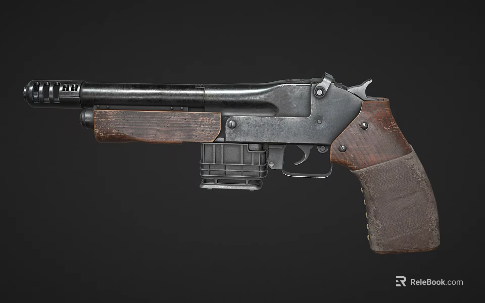 Vintage Handgun Design With Wooden Grip Metal Barrel And Magazine Components 3d model 