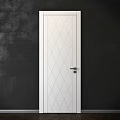 White Hinged Door With Diamond Pattern And Black Handle On Dark Wall 3d model