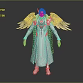 Game Movie Character In White Robe With Blue Cape Silver Headpiece And White Wings
