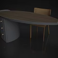 Modern Curved Office Desk With Wooden Top Gray Cabinet Drawers And Light Brown Chair