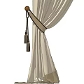 Elegant Beige Linen Curtain With Pleated Design And Tassel Tieback For Home Decor