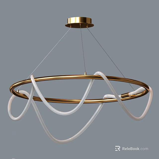 Modern Gold Frame Chandelier With White Circular LED Light Rings Design 3d model 