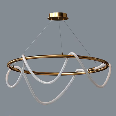Modern Gold Frame Chandelier With White Circular LED Light Rings Design 3d model
