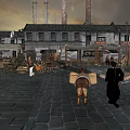 Ancient Architecture Complex With Traditional Roofs Courtyard And Stone Paved Ground At Sunset