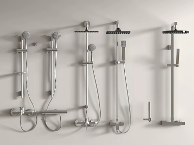 Modern Shower Fixtures With Various Chrome Styles And Wall Mounted Bathroom Design 3d model