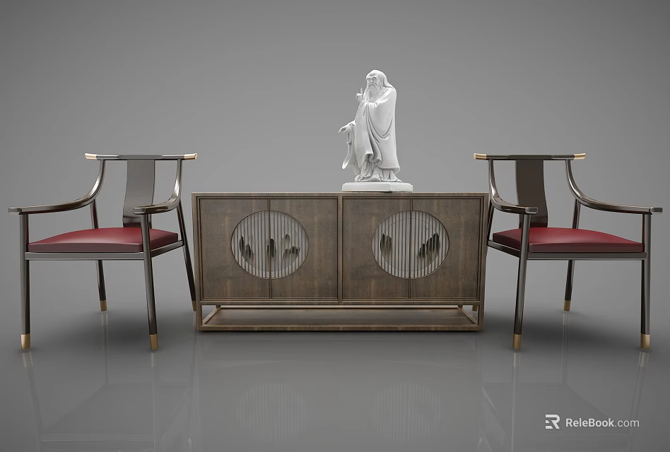Elegant Traditional Table And Chairs Set With Red Cushioned Seats And Carved Wooden Design 3d model 