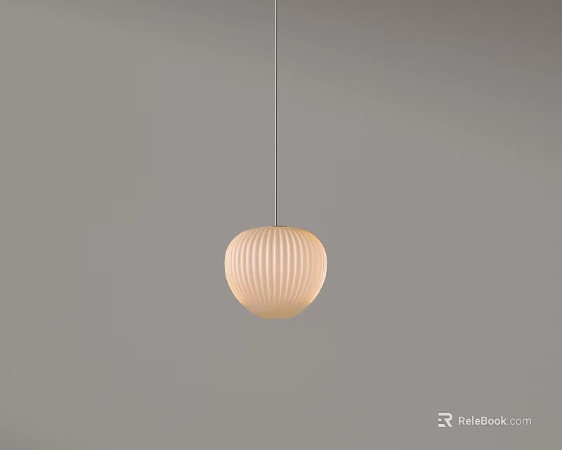 Light Beige Spherical Shade Pendant Light With Vertical Striped Design Hanging On Gray Background 3d model