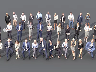 Modern multi-person office figures 3d model