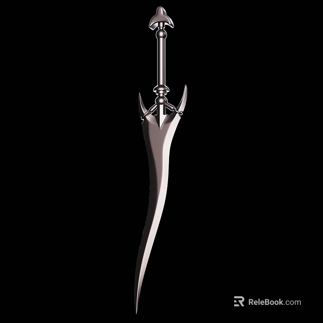 Elegant Silver Sword With Slender Blade And Ornate Hilt On Black Background 3d model 