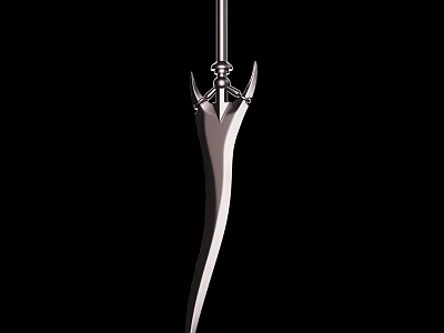 Elegant Silver Sword With Slender Blade And Ornate Hilt On Black Background 3d model