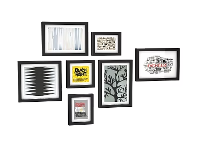 Stylish Photo Wall Collage of Various Framed Artworks for Modern Home Decor 3d model