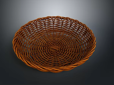 Brown Woven Storage Basket With Round Shape And Handcrafted Textured Design 3d model