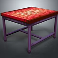 Square Red Striped Table With Purple Crossed Legs Home Furniture Design