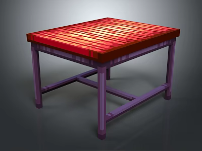 Square Red Striped Table With Purple Crossed Legs Home Furniture Design 3d model