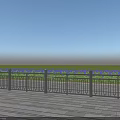 Durable Metal Outdoor Fence On Wooden Deck With Green Grass And Blue Sky
