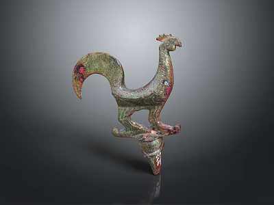 Ancient Bronze Rooster Sculpture With Detailed Artistic Carving And Traditional Design 3d model