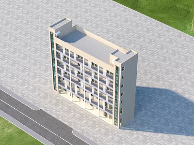 Aerial Planning View Of Multi Story Building With Road And Grass Area 3d model