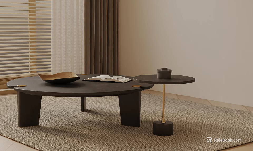 Modern Minimalist Sofa Coffee Table Set With Wooden Tabletop Metal Legs And Area Rug 3d model 