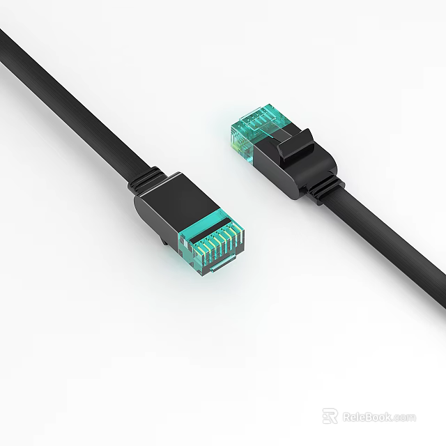 Black Ethernet Cable With Green RJ45 Connector For Digital Devices 3d model 