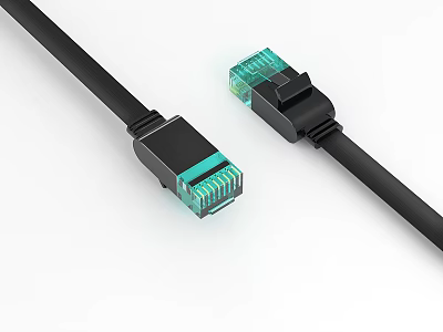 Black Ethernet Cable With Green RJ45 Connector For Digital Devices 3d model