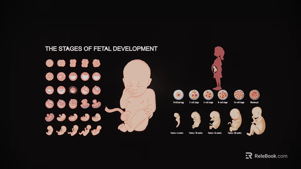 Educational Fetal Development Stages Pendant Featuring Various Growth Phases And Pregnant Silhouette 3d model 