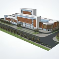 Modern Office Building Exterior Design With Multiple Structures And Surrounding Trees 3d model