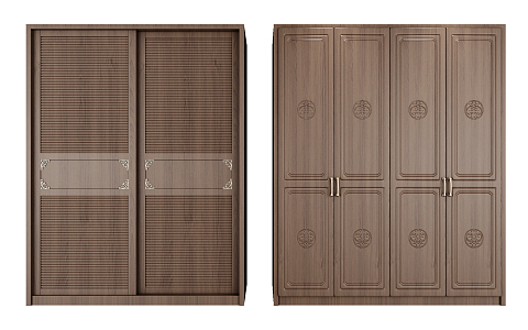 New Chinese Style Wardrobe Door Opening and Moving Door Combination 3d model