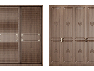 New Chinese Style Wardrobe Door Opening and Moving Door Combination 3d model